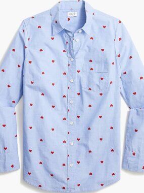 J. Crew Blue Heart Print Cotton Button Down Shirt Size Large